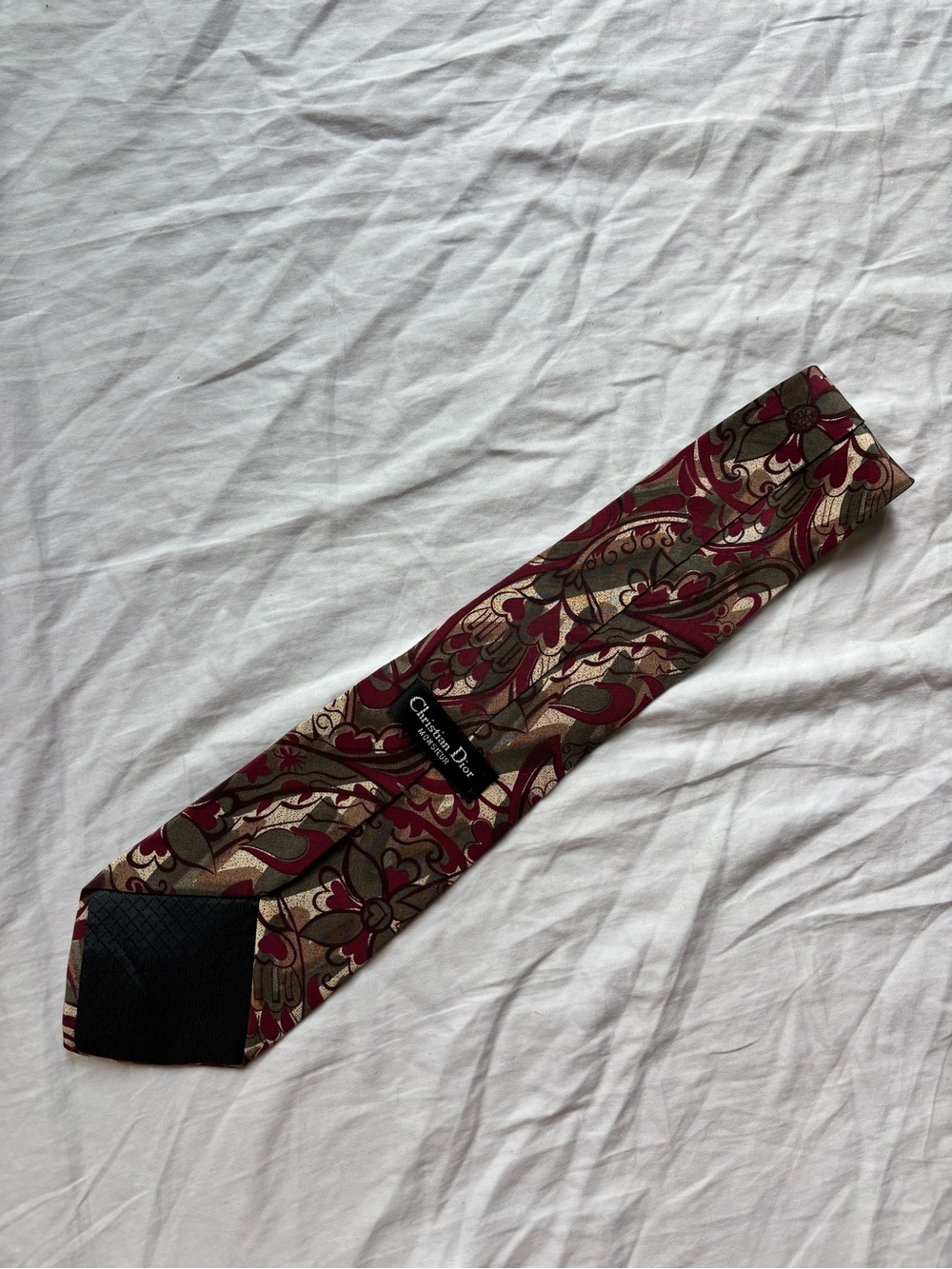 Dior Burgundy and Olive Floral Paisley Silk Tie